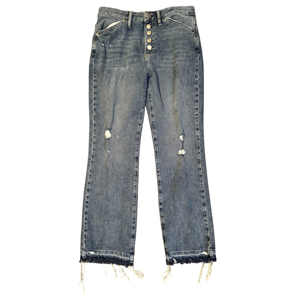 We The Free Free People Women 29 M Wash Distressed Button Fly Straight Jeans